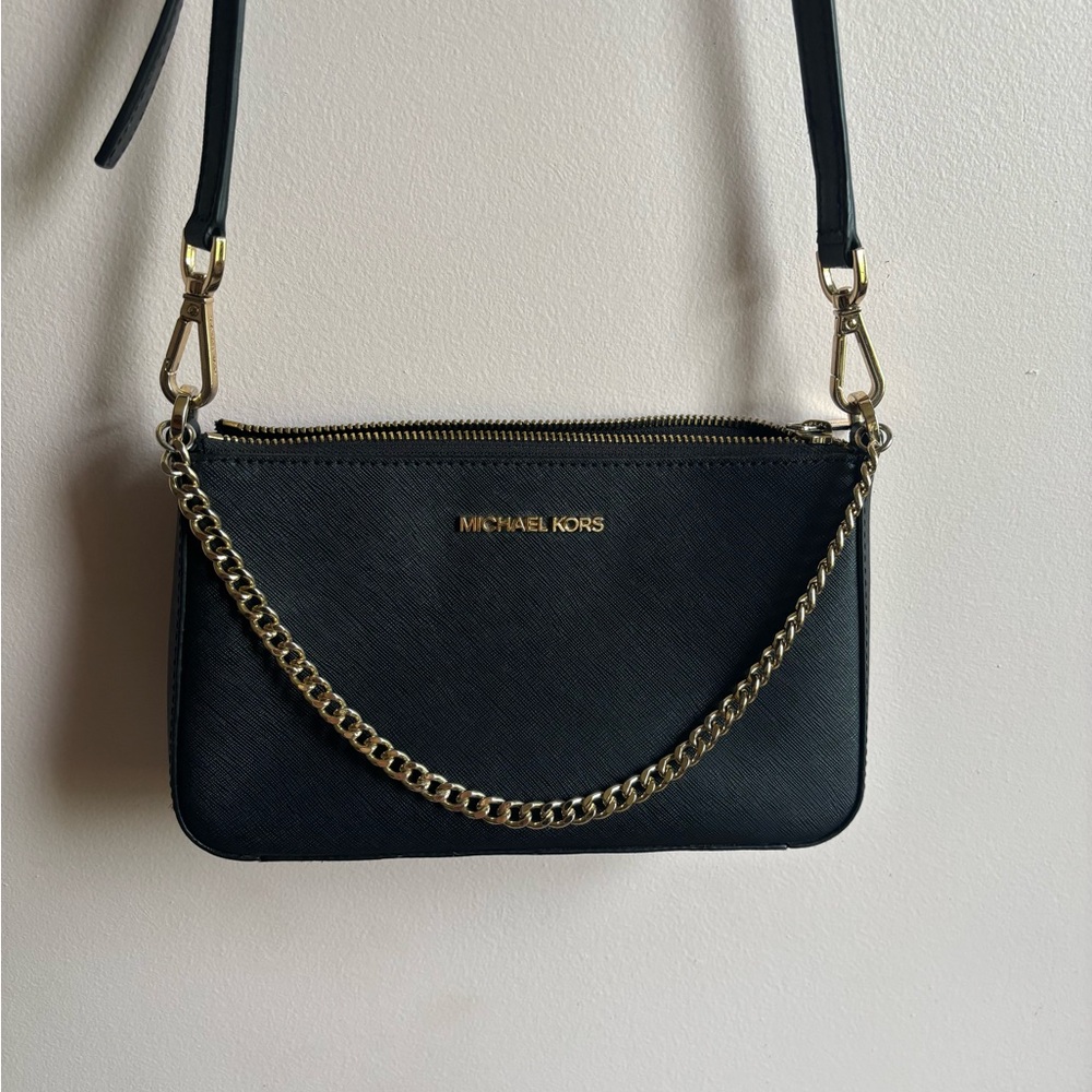 Michael Kors Black Crossbody with Gold Chain